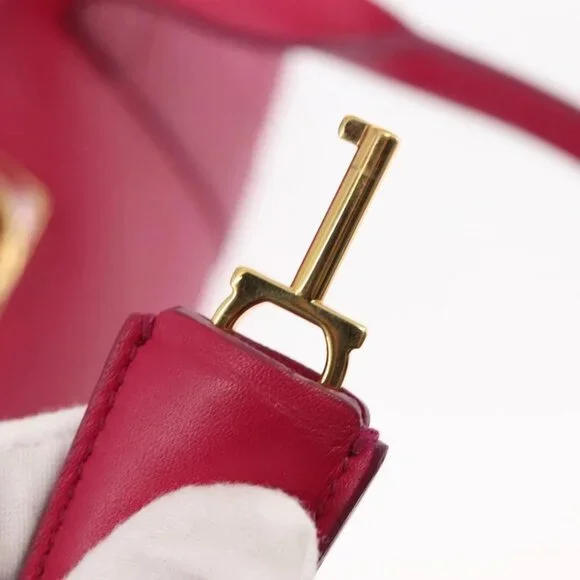 Salvatore Ferragamo Gancini Hand Bag Leather Pink Gold